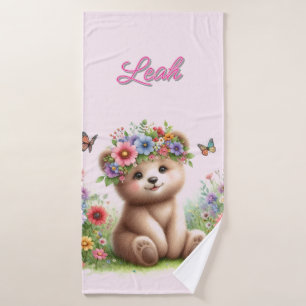 Toalha de Banho Rosa Floral Meninas Beary Fofo