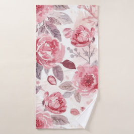 Toalha De Banho Rosa Peônia Rosa Floral Jardim Aquarela