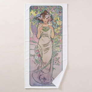 Toalha De Banho Rosa (Quatro Flores), Alphonse Mucha