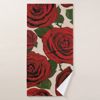 Toalha De Banho Rosas vermelhas. Fundo floral sem costura.