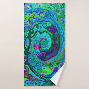 Toalha De Banho Rotação Abstrato Retro Verde e Azul