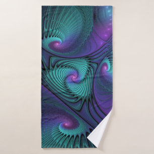 Toalha De Banho Roxo encontra Arte Fractal Turquesa abstrato