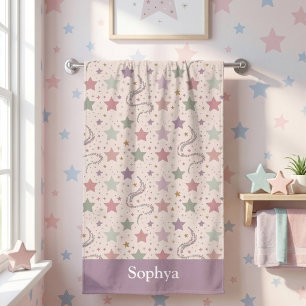 Toalha De Banho Roxo Estrela Personalizado Infantil