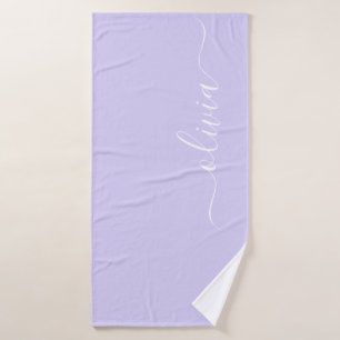 Toalha De Banho Roxo Lavanda Moderno Nome Monograma Feminino em Le
