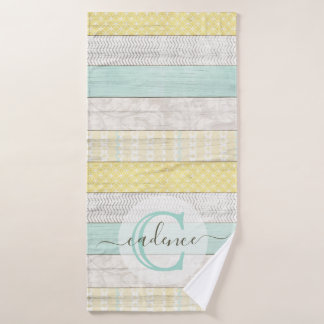 Toalha De Banho Rustic Mint & Yellow Boho Geo Modern Personalized