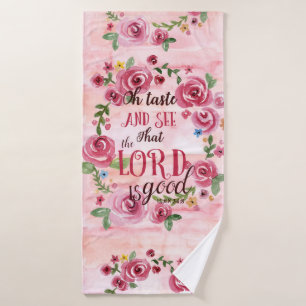 Toalha De Banho Saber E Ver Que O Senhor É Bom, Rosa, Floral