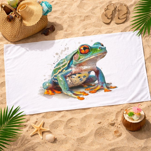 Toalha De Banho Sapo em Aquarela com Tons Preciosos (Criador carregado)