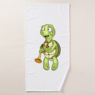 Toalha De Banho Sea Turtle Jogador de Trompete Kids Music Orchestr
