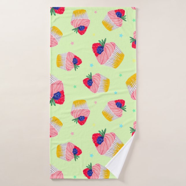 Toalha De Banho Seamless pattern with a cupcake with strawberries  (Toalha de Banho)