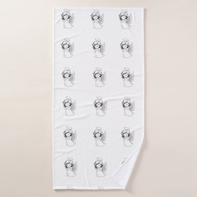 Toalha De Banho Seamless Pattern with Cute Hand-Drawn Angels – Vec (Toalha de Banho)