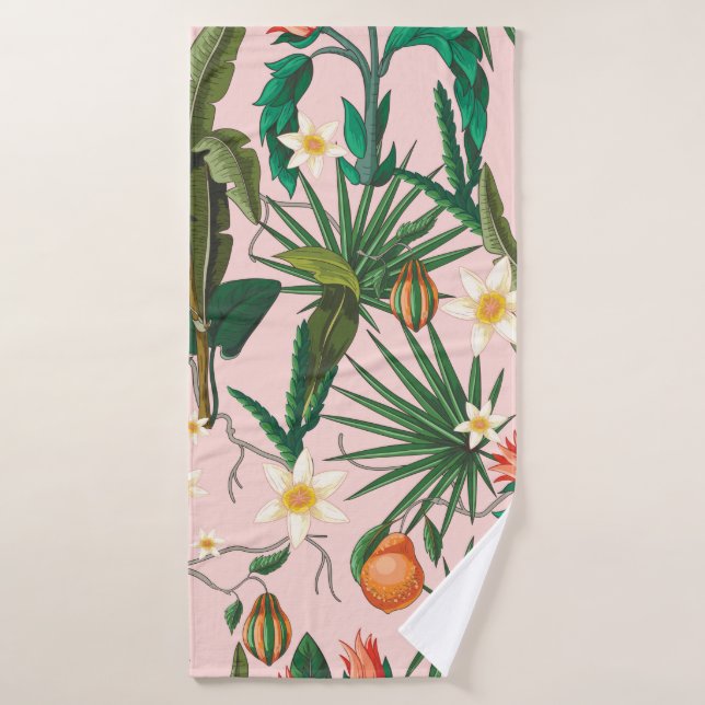 Toalha De Banho Seamless pattern with tropical leaf, flowers and f (Toalha de Banho)
