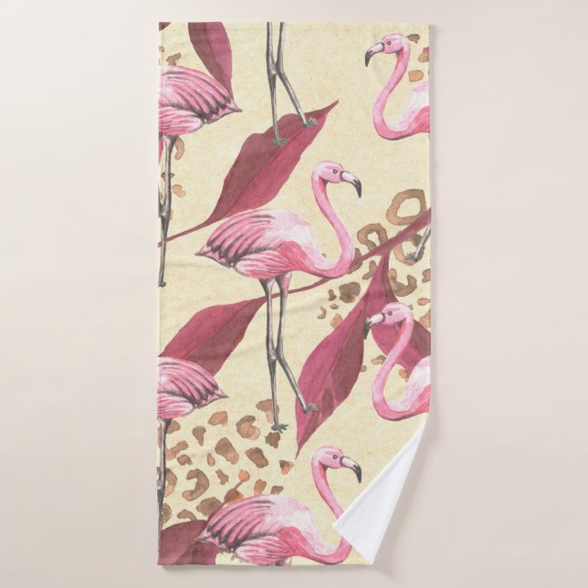 Toalha De Banho Seamless tropical pattern with pink flamingo, leav (Toalha de Banho)