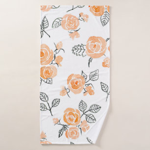 Toalha De Banho Seamless watercolor and ink pattern with roses and
