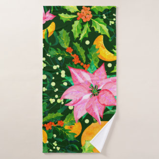 Toalha De Banho Seamless watercolor Christmas pattern with poinset