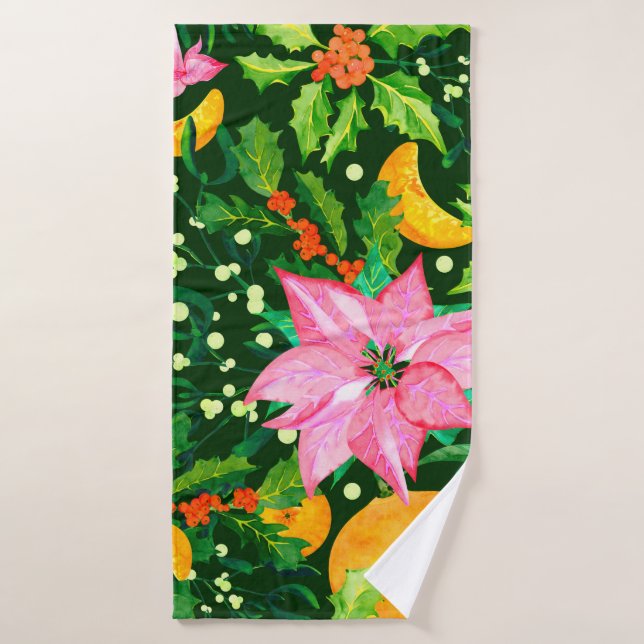 Toalha De Banho Seamless watercolor Christmas pattern with poinset (Toalha de Banho)