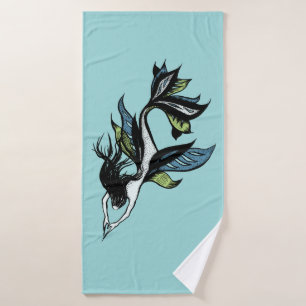 Toalha De Banho Sereia Gótica - Belo Desenho de Tinta Verde Azul