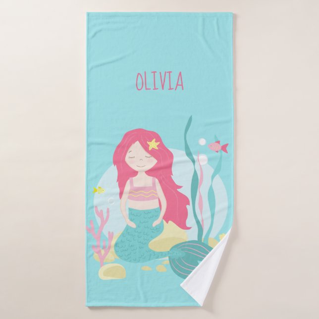 Toalha De Banho Sereia Rosa e Mint (Toalha de Banho)