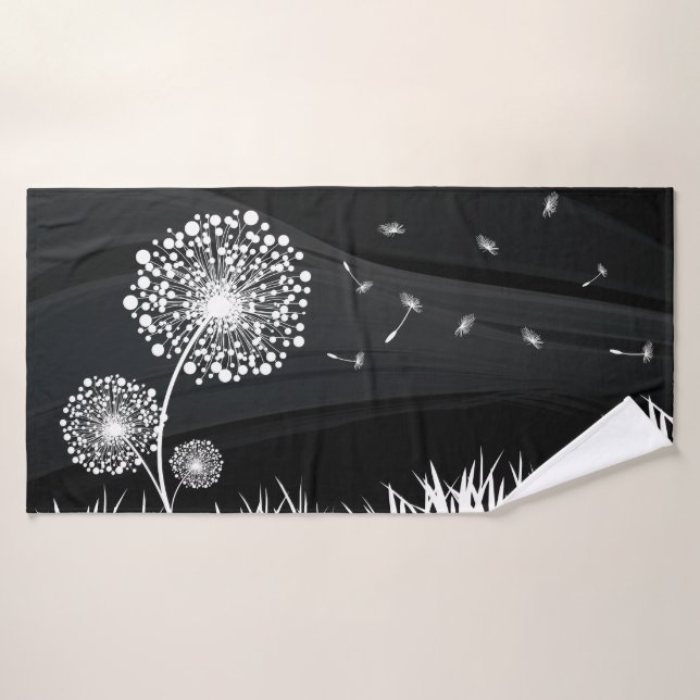 Toalha De Banho Serviette de bain Pissenlit noir et blanc (Toalha de Banho)