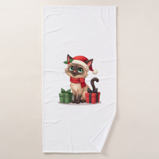 Toalha De Banho Siamese Cat Xmas Holiday Santa Siamese Cat Christm