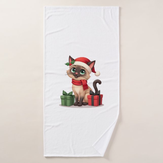 Toalha De Banho Siamese Cat Xmas Holiday Santa Siamese Cat Christm (Toalha de Banho)