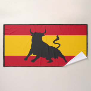 Toalha De Banho Silhouette Bull Na Bandeira Espanhola