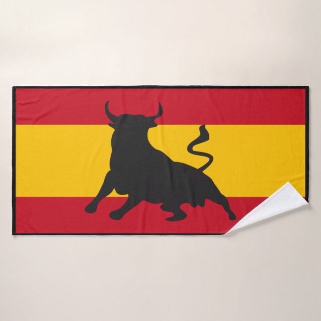 Toalha De Banho Silhouette Bull Na Bandeira Espanhola (Toalha de Banho)