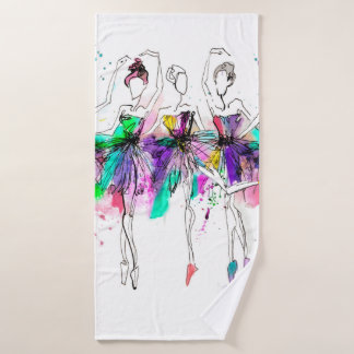 Toalha De Banho Silhuetas em aquarela de bailarinas. Spray brilhan