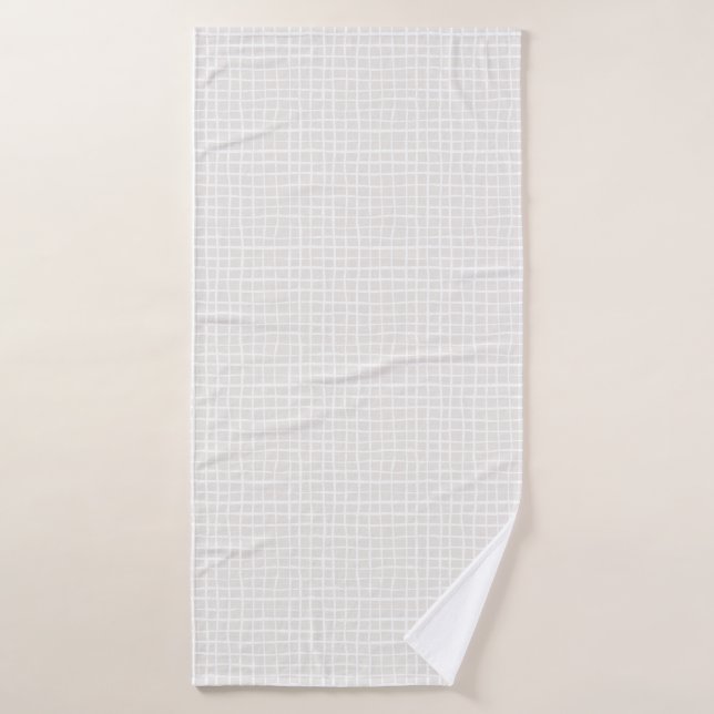 Toalha De Banho Simple geometric Grid beige white neutral check (Toalha de Banho)