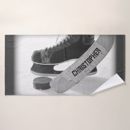 Toalha De Banho Skates Negros de Hockey Personalizados