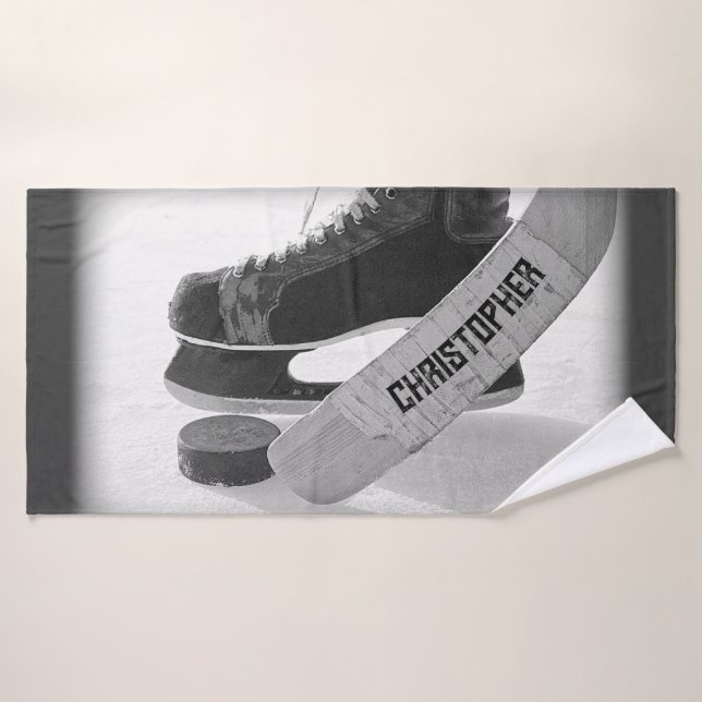 Toalha De Banho Skates Negros de Hockey Personalizados (Toalha de Banho)