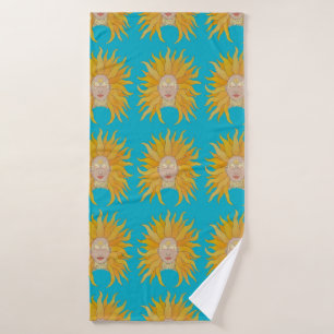 Toalha De Banho Sol de ouro amarelo turquesa inspirado