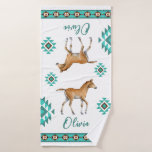 Toalha De Banho Southwestern turquoise country horse custom gift<br><div class="desc">Turquoise folk patterns southwestern country little cowboy cowgirl baby horse foal western style birthday party personalized gift or a gift for any occasion for horse loving people. For boys and for girls aqua and brown colors can match many things.</div>
