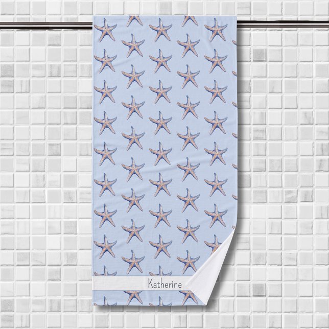 Toalha De Banho Starfish Pattern Beach House Nome Personalizado (Criador carregado)