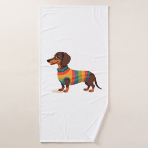 Toalha De Banho Suéter Vintage Arco-íris Dachshund Cachorro Fofo I