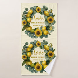 Toalha De Banho Sunflower Lemon Wreath Love Design