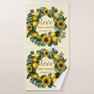 Toalha De Banho Sunflower Lemon Wreath Love Design