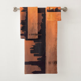 Toalha De Banho Sunset sobre uma cidade litorânea - aquarela