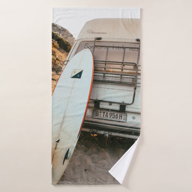 Toalha De Banho Surfboard branca e preta (Toalha de Banho)