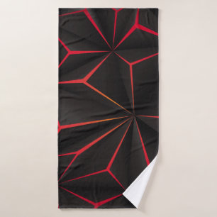 Toalha De Banho tecnão futurista abstrato negro de polígono vermel