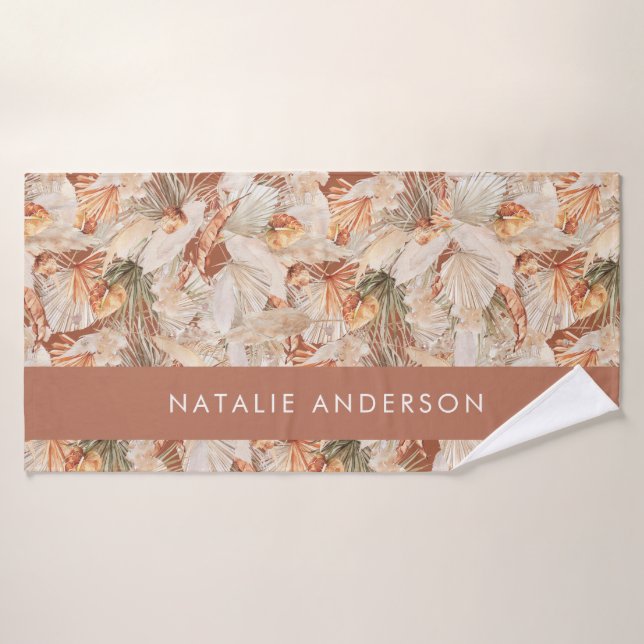 Toalha De Banho Terracotta Bohemian elegante pampas moderno  (Toalha de Banho)