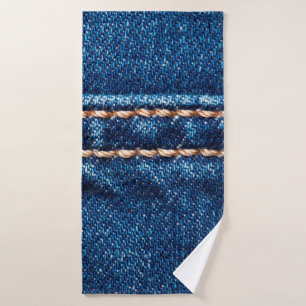 Toalha De Banho Textura azul denim com linha de costura fechada, J