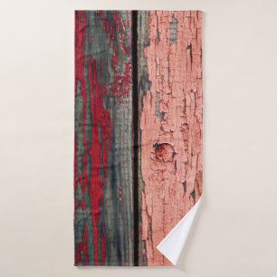 Toalha De Banho Texture of old wooden fence painted in red and ora