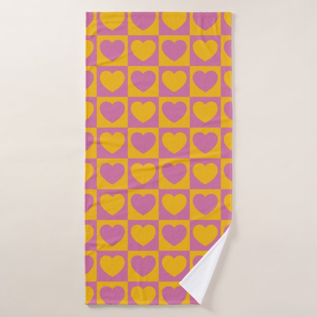 Toalha De Banho Tiny hearts chess grid seamless pattern. Cute litt (Toalha de Banho)