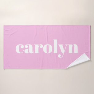 Toalha De Banho Tipografia Moderna em Rosa Nome Personalizado