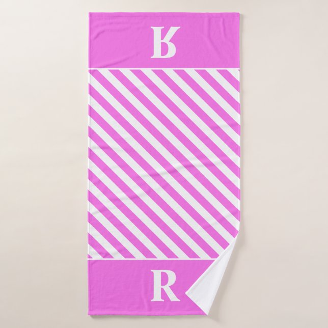 Toalha De Banho Tiras Cor-de-Rosa/Brancas Personalizadas (Toalha de Banho)
