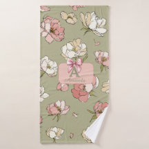 Toalha-Padrão De Peônias Desenhada À Mão
