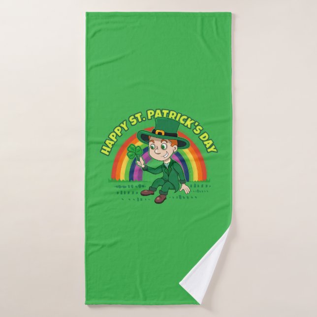 Toalha De Banho Toon leprechaun bonito com shamrock e arco-íris (Toalha de Banho)