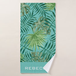 Toalha De Banho Torre de praia personalizada com folhas tropicais