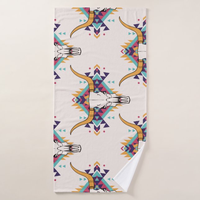 Toalha De Banho Touro Tribal Caveira: Boho Sem Semente (Toalha de Banho)
