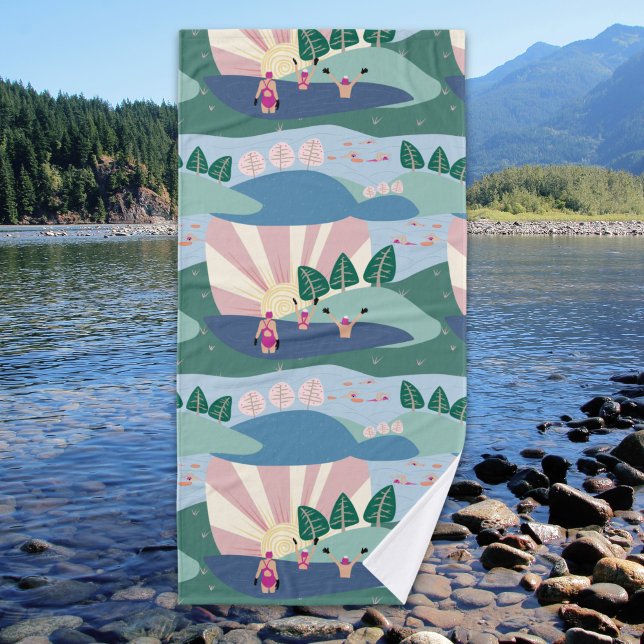 Toalha De Banho Trendy Modern Open Water Nadando com Amigos (Criador carregado)